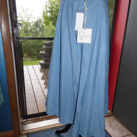 CAFFE MARRAHESH GOTH PRAIRIE BUTTON UP HI LO CHAMBRAY BLUE SKIRT BOHO COWGIRL 12 - Picture 3 of 5